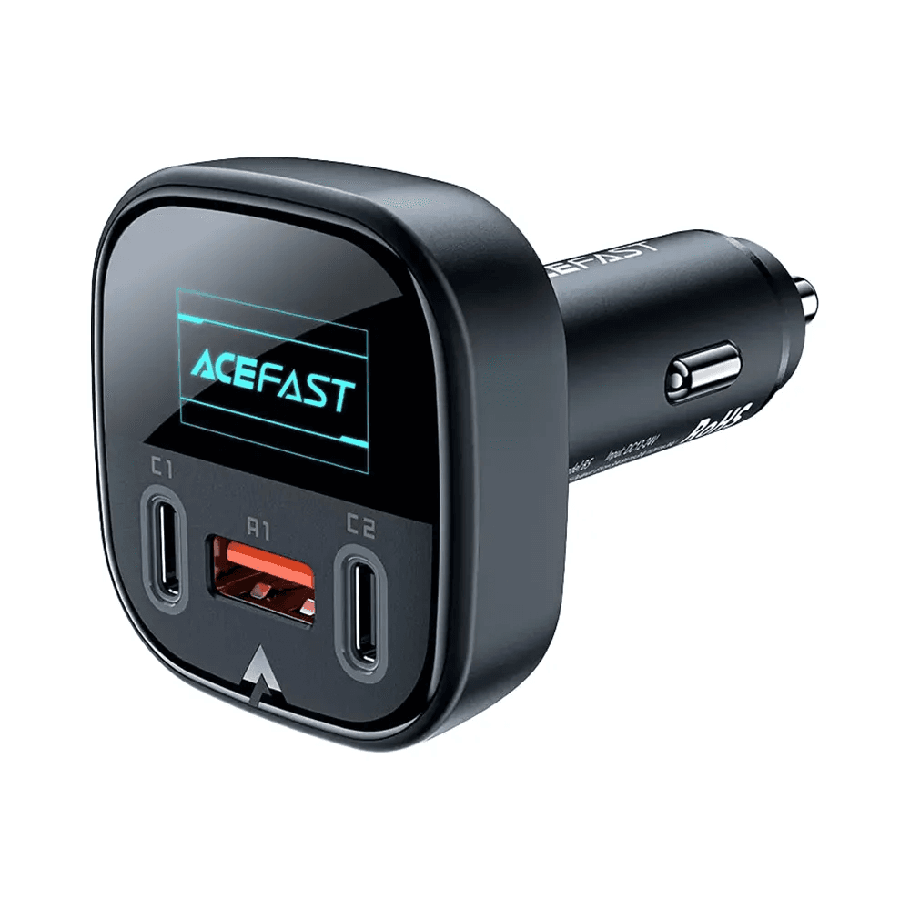 Acefast B5 101W 2 x USB-C + USB-A Metal Car Charger with OLED Smart Display