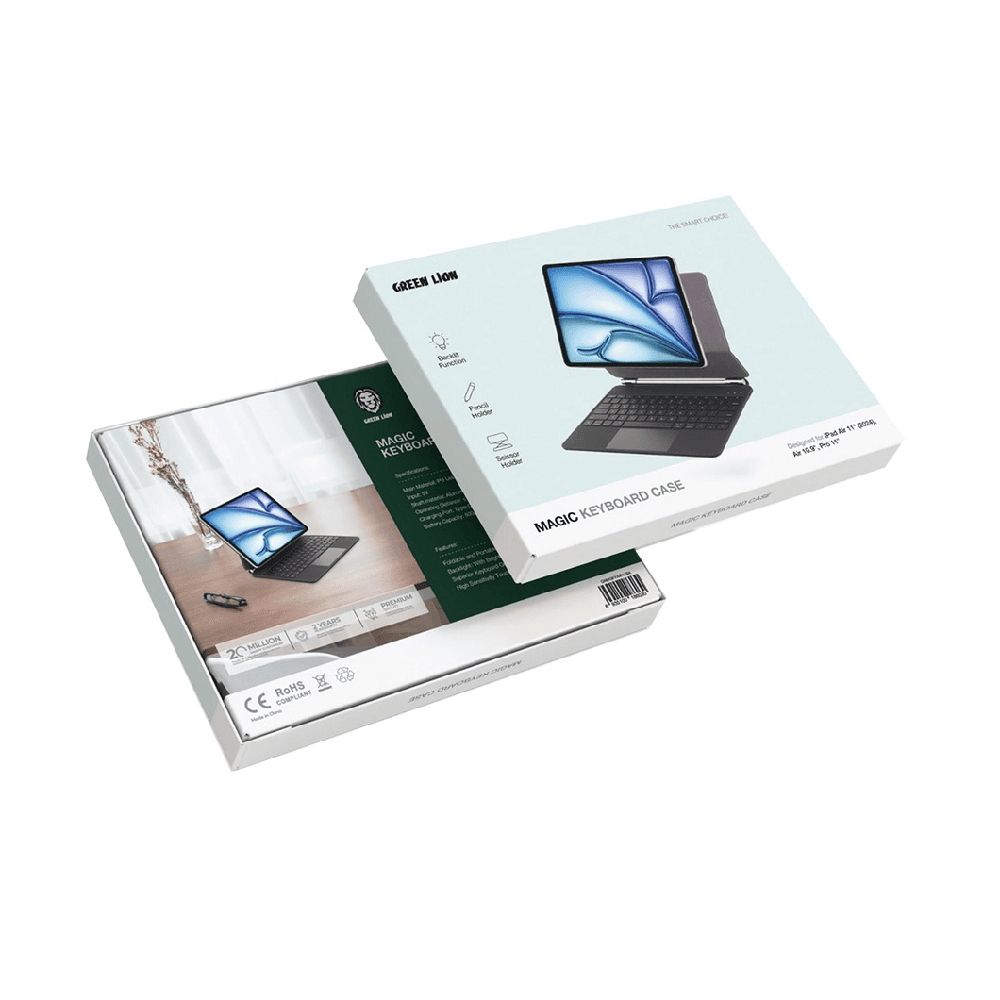 Green Lion Magic Keyboard Case For iPad Air 13 & 13 Pro 12.9 6th/5th/4th/3rd Gen EN/AR