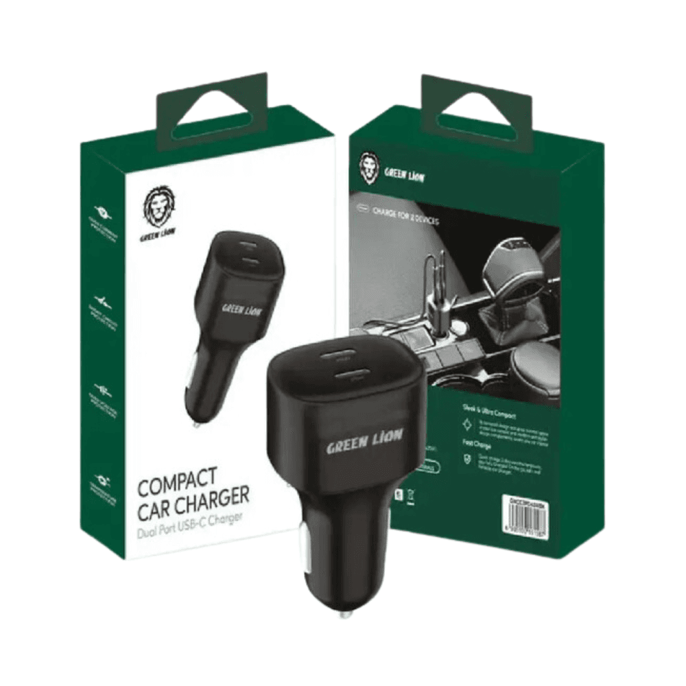 Green 20W Compact Car Charger Dual Port Fast Charger