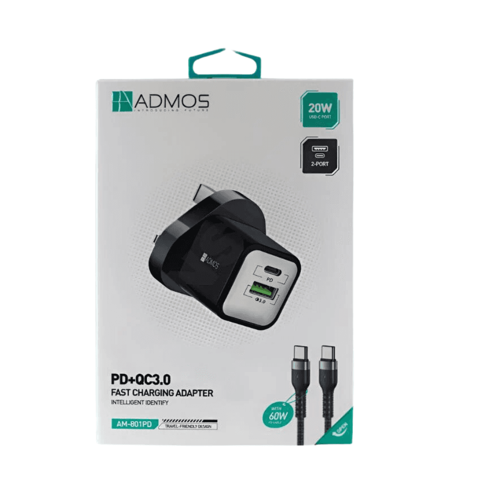 Admos AM-801PD 20W Fast charging adapter with Type-C to C Cable