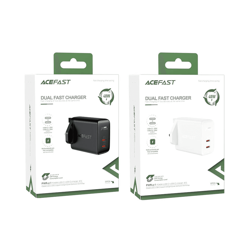 أيسفاست شاحن حائط سريع A12 PD40W بمنفذي يو اس بي - سي وقابس UK