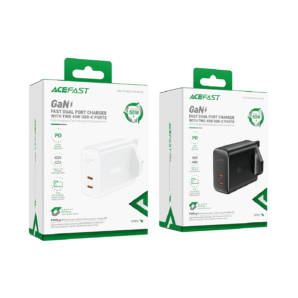 أيسفاست شاحن حائط سريع A32 PD50W بمنفذي يو اس بي - سي وقابس UK