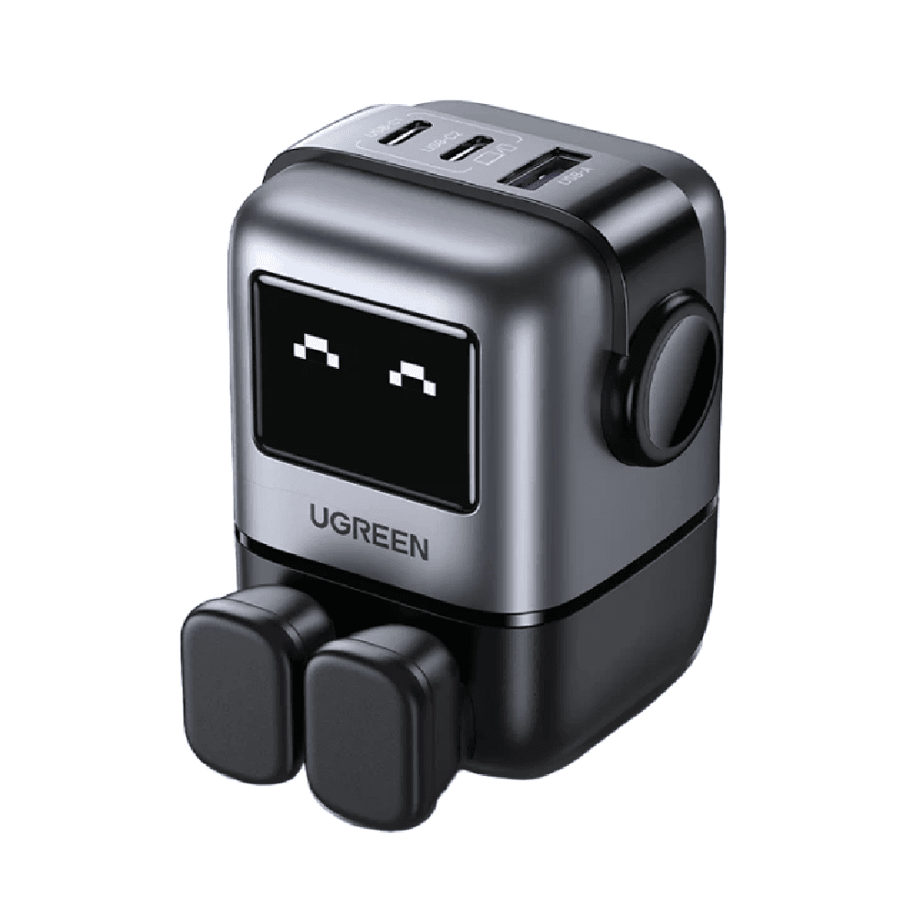 شاحن Nexode Robot اللطيف من UGreen / قوة 65 واط / يعطيك مدخلين تايب سي و مدخل USB / اسود