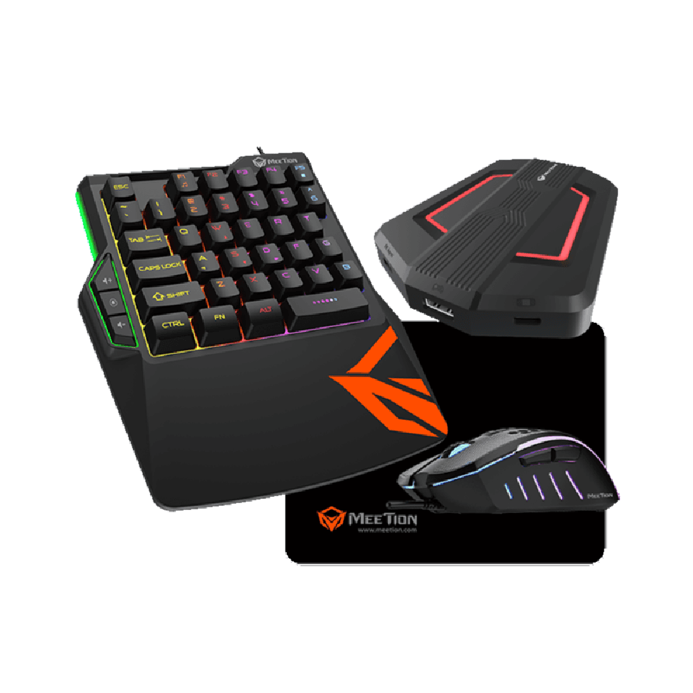 Meetion CO015 Wired Gamer Controller Converter Adapter Backlit With One-Handed Gaming Keyboard & Mouse Combo Black