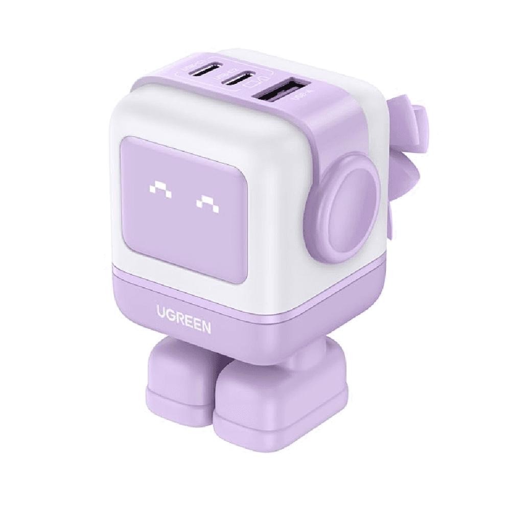 UGREEN 65W 2xUSB C + USB Charger Nexode 3-Port Robot GaN Charger Compact Fast USB C Power Adapter for MacBook Pro, iPhone 15 Pro, Galaxy S24/S23, Pixel 8, Steam Deck, ROG Ally(Purple)