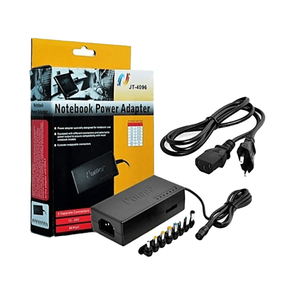 Product Overview:
The Notebook Universal Power Charger JT-4096 is designed to provide reliable power to a wide range of notebook models, ensuring you stay powered up while on the go.

Key Features:
‣ Multiple Connectors: Includes 8 interchangeable connectors to support various laptop models.
‣ Wide Voltage‣ Compatibility: Operates within a 12-24V range for versatile use.
‣ Compact Design: Lightweight and portable, perfect for travel and daily use.

Technical Specifications:
‣ Material: Durable plastic housing
‣ Connectivity: AC power input, multiple DC output connectors
‣ Compatibility: Compatible with most notebook brands