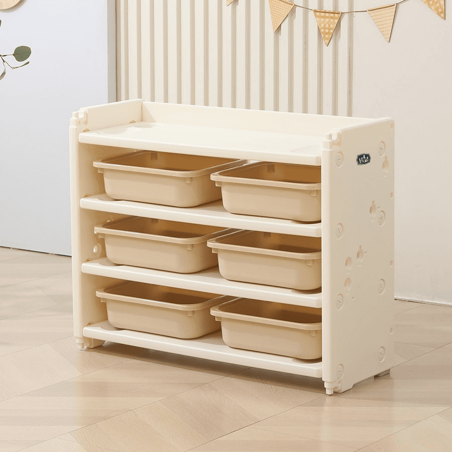 Little Story Kids Toys Storage With 6 Storage Box (Beige White)