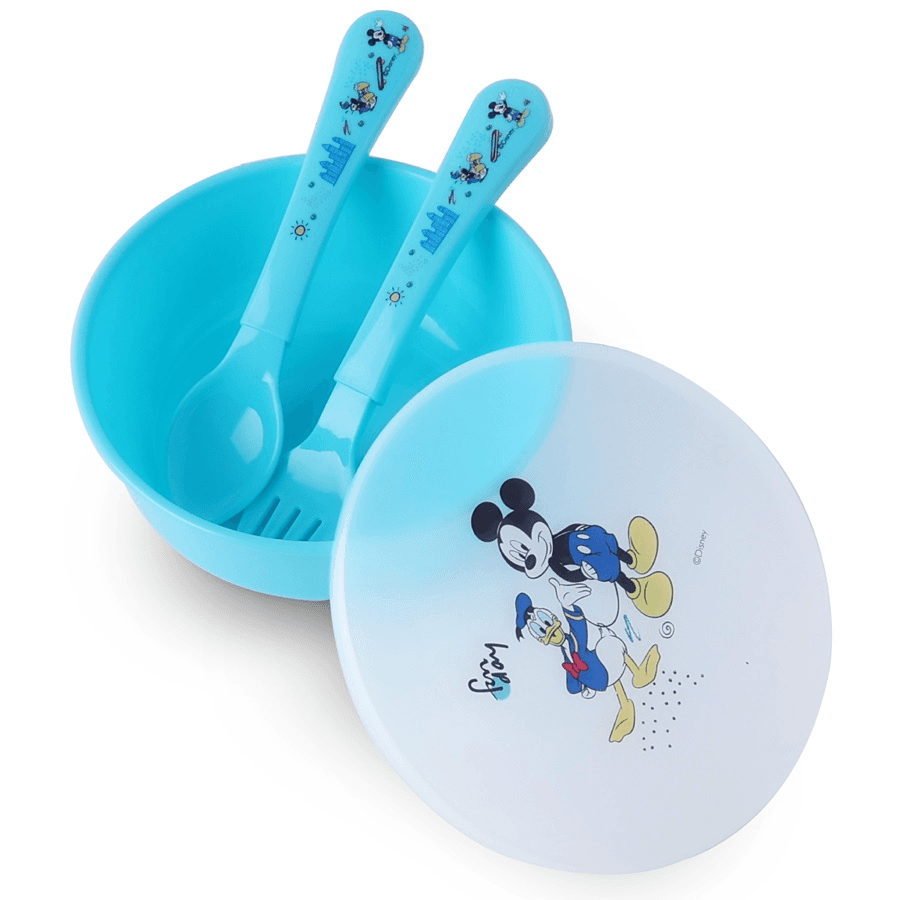 Disney Baby Feeding Set Bowl Spoon And Fork Mickey Mouse Pack Of 3 (Blue)