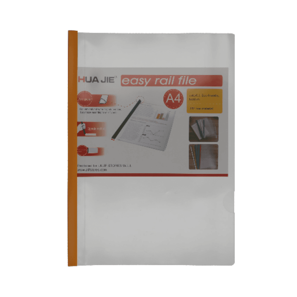 Hua Jie A4 PP 18C Clear File With Sliding Bar 8mm Spine - Orange