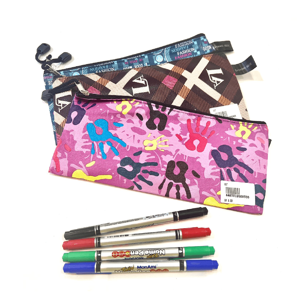 Monami Marker 4Pcs & Zipper Bag 1Pc