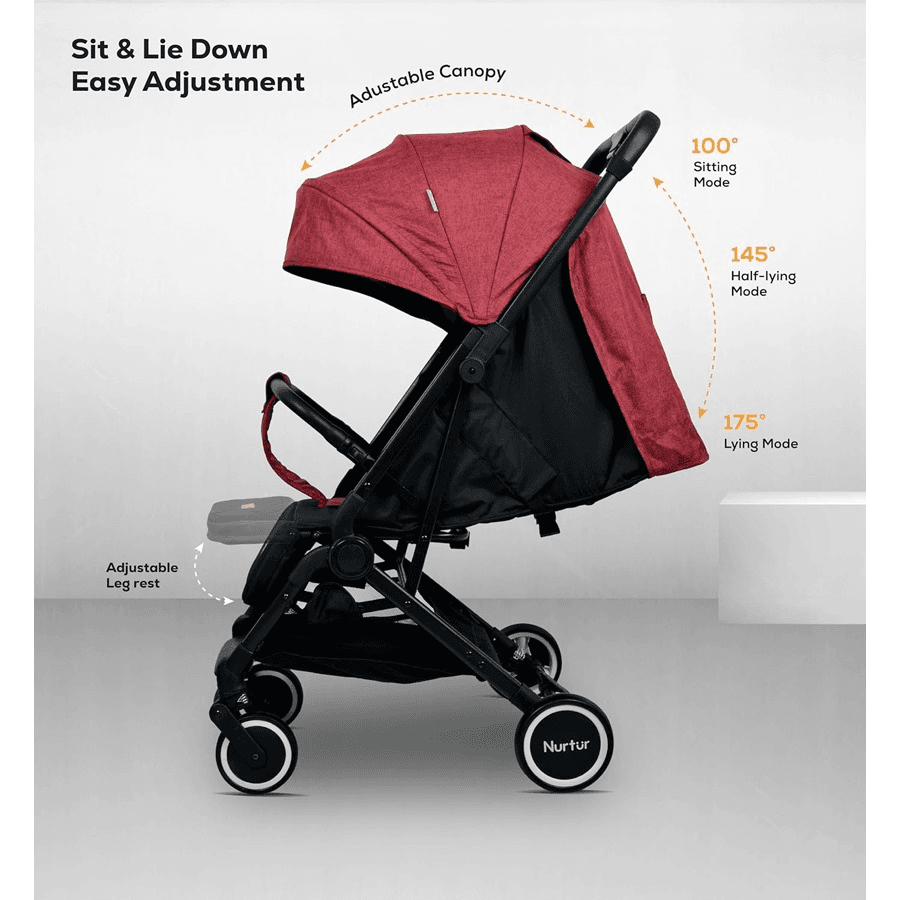 Nurtur Kids Stroller Storage Basket 5 Point Safety Harness Compact Foldable Design Travel Stroller