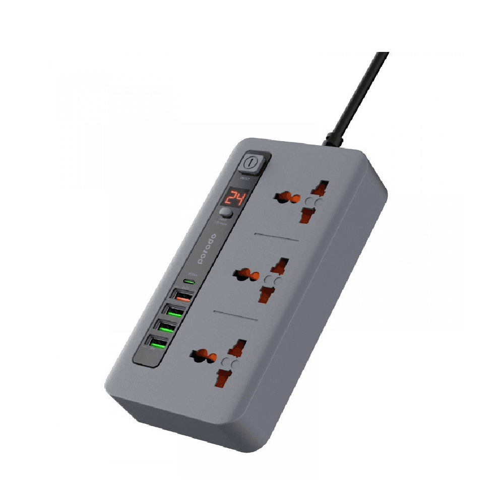 توصيلة بورودو HUB 4 مع 3 مداخل ثلاثية و 4 مداخل USB و مدخل USB تايب سي PD / رصاصي - 7267547496663