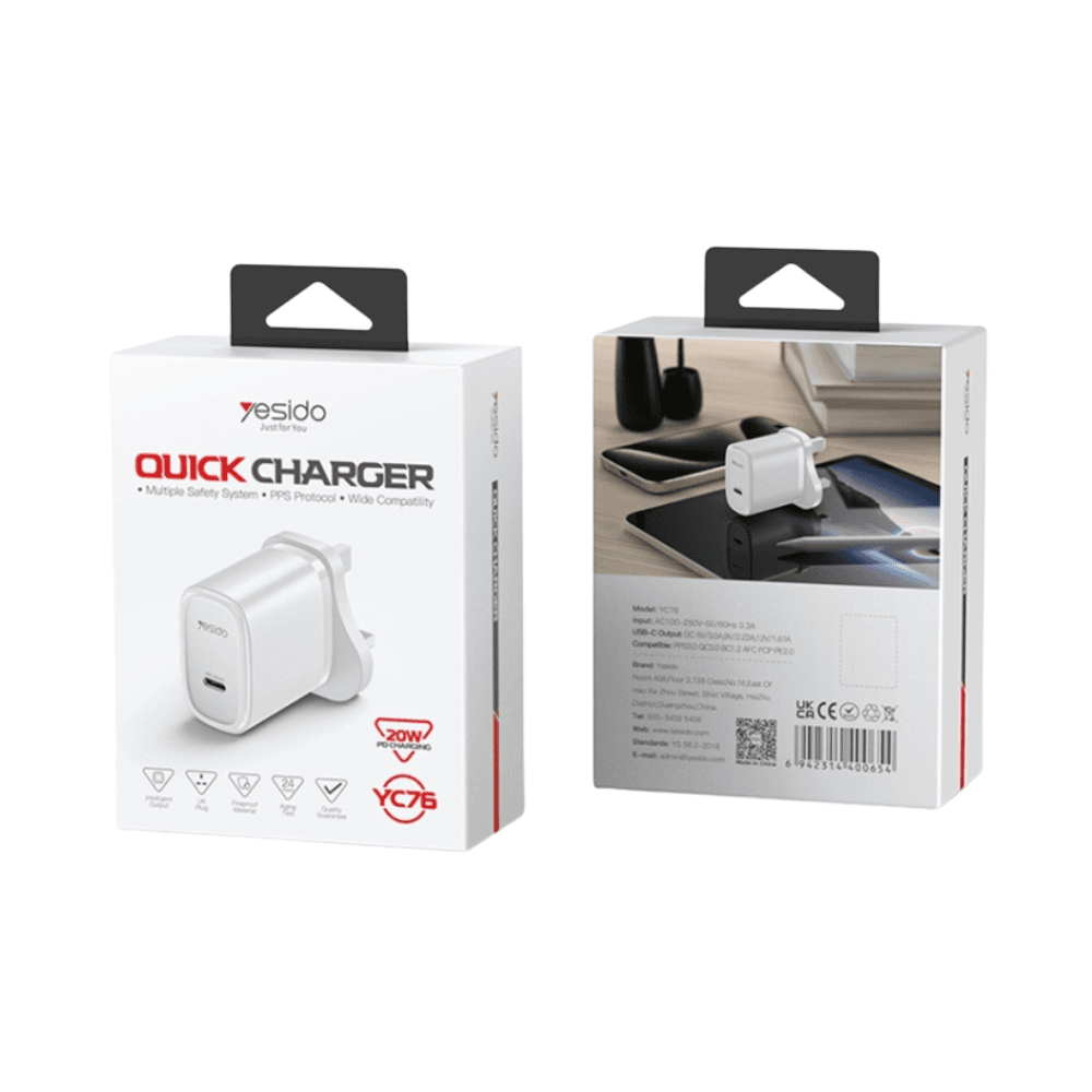 Yesido YC76L iPhone 20W Fast Charger - White