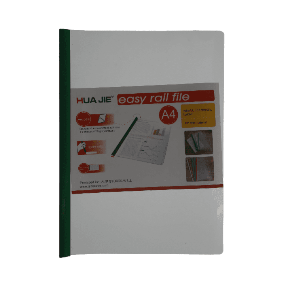 Hua Jie Clear A4 PP 15mm File With Sliding Bar - Green