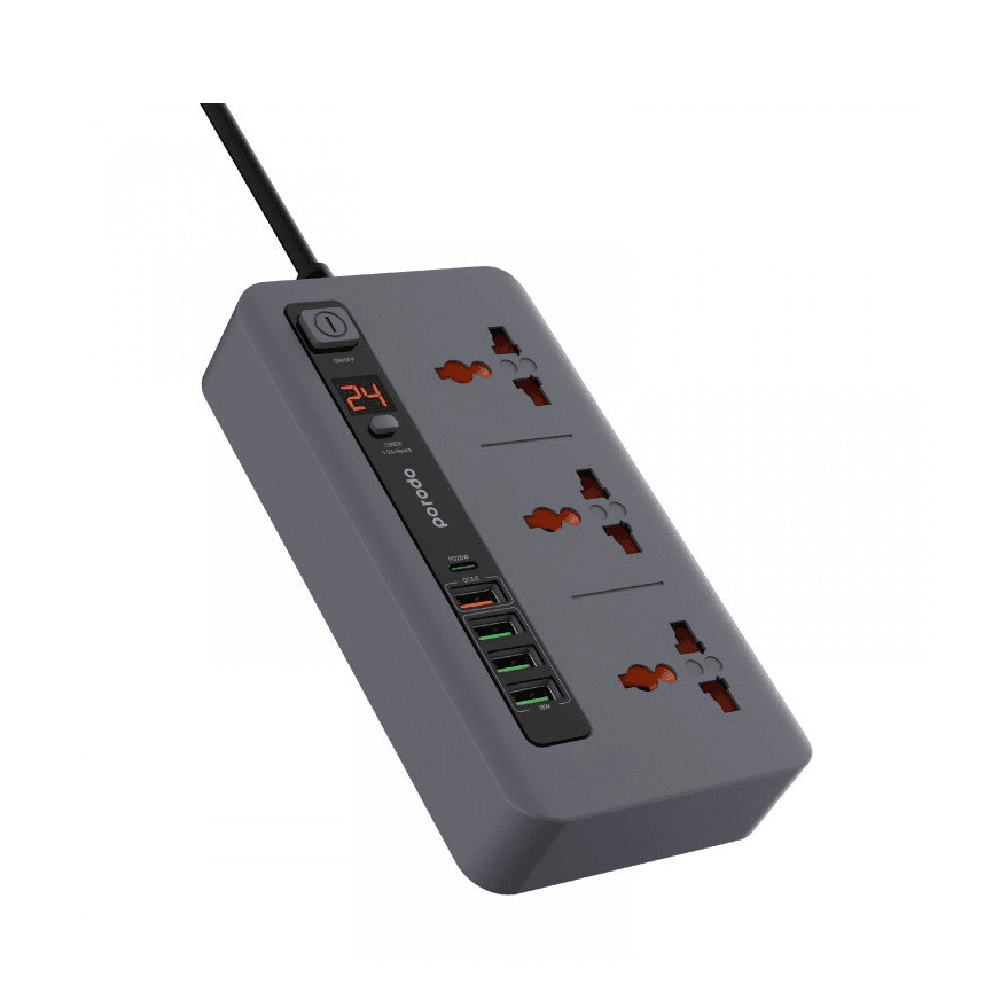 توصيلة بورودو HUB 4 مع 3 مداخل ثلاثية و 4 مداخل USB و مدخل USB تايب سي PD / رصاصي - 7267547496663
