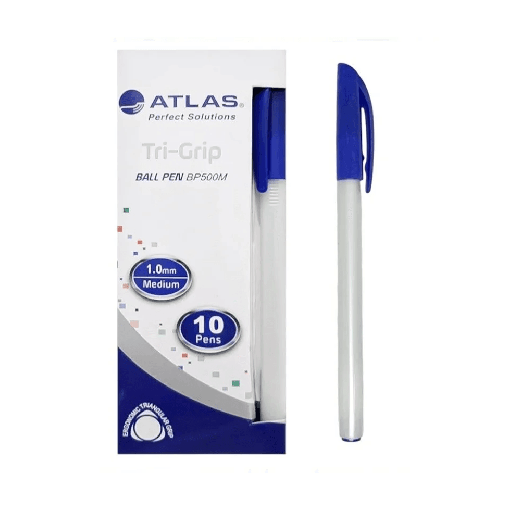 Atlas Tri Grip 1.0 Medium Ball Pens 10Pcs - Blue12851