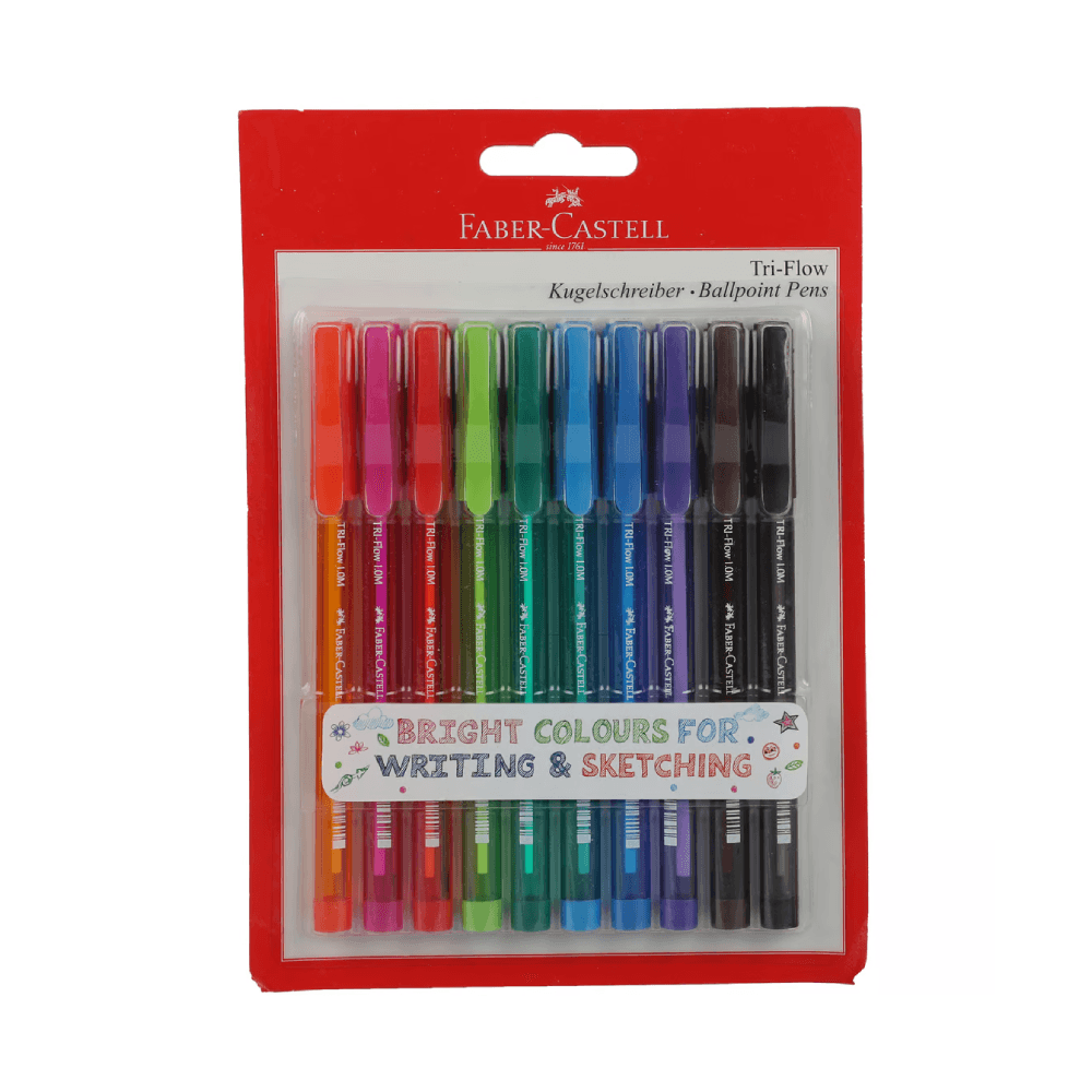 Faber Castell Tri Flow Multicolour 1.0mm Ballpoint Pens 10Pcs 14791