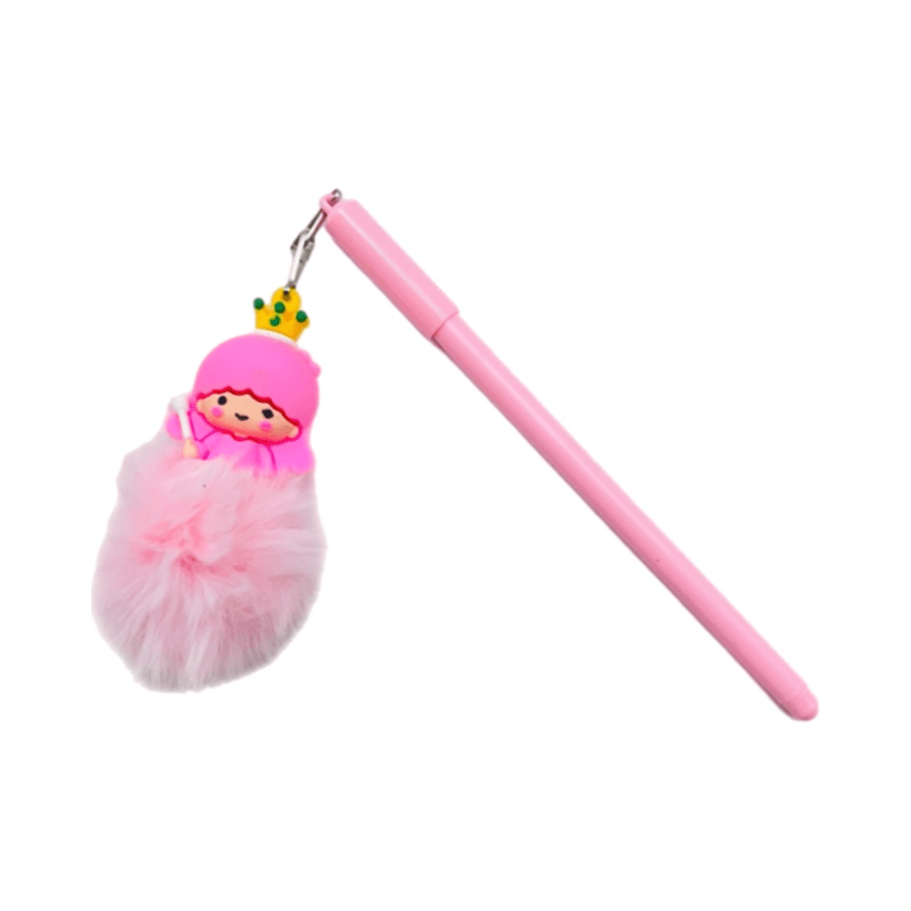Little Princess Doll Blue Ballpoint Pen With Pompom Hanging - Pink 15956