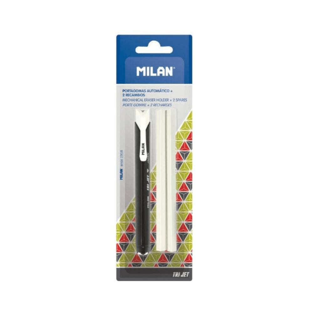 Milan Tri Jet Eraser Holder With 2 Spare Erasers Blister Pack