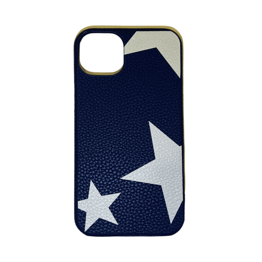 Leather Cover For iPhone 14 Pro Max Navy Blue Print