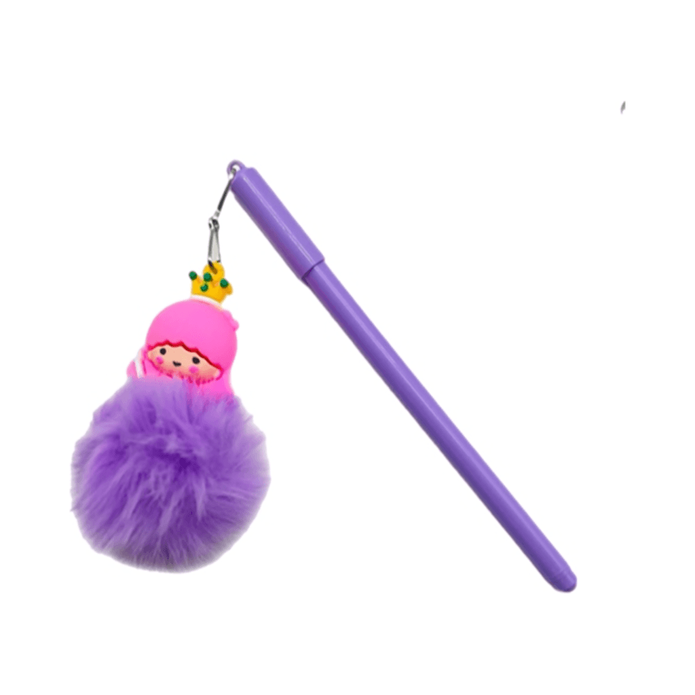 Little Princess Doll Blue Ballpoint Pen With Pompom Hanging - Purple 15956
