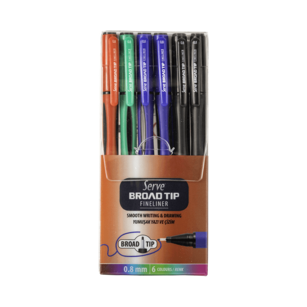 Serve 6 Colours 0.8mm Fineliner Set 