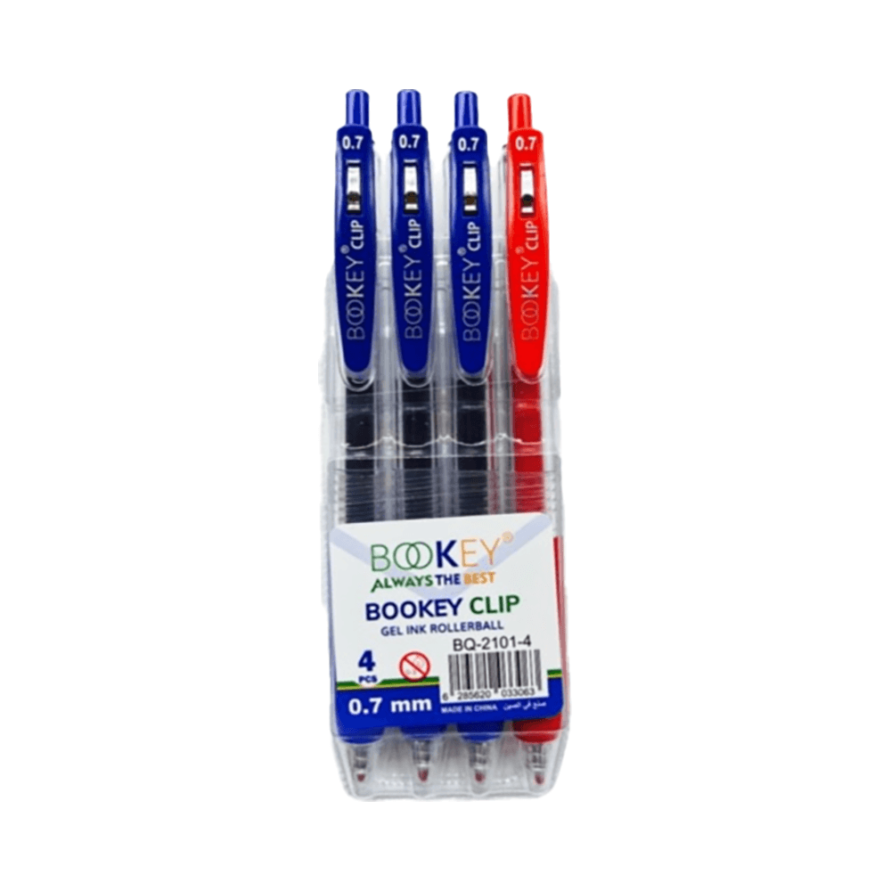 Bookey Clip Gel Ink Rollerball Pen 0.7mm 4 Pcs 3 - Blue & Red 11857