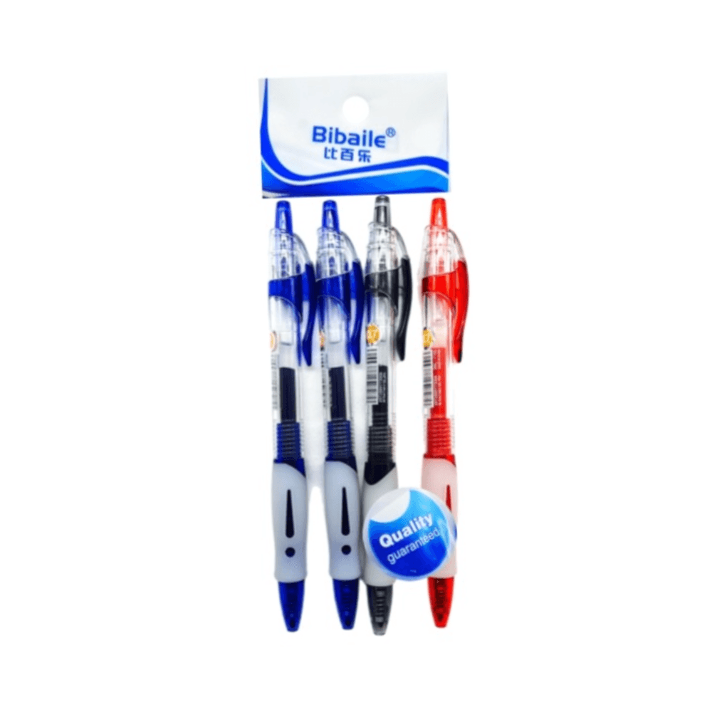 Bibaile Retractable 0.7mm Gel Pen 4Pcs - Blue Black & Red 12490