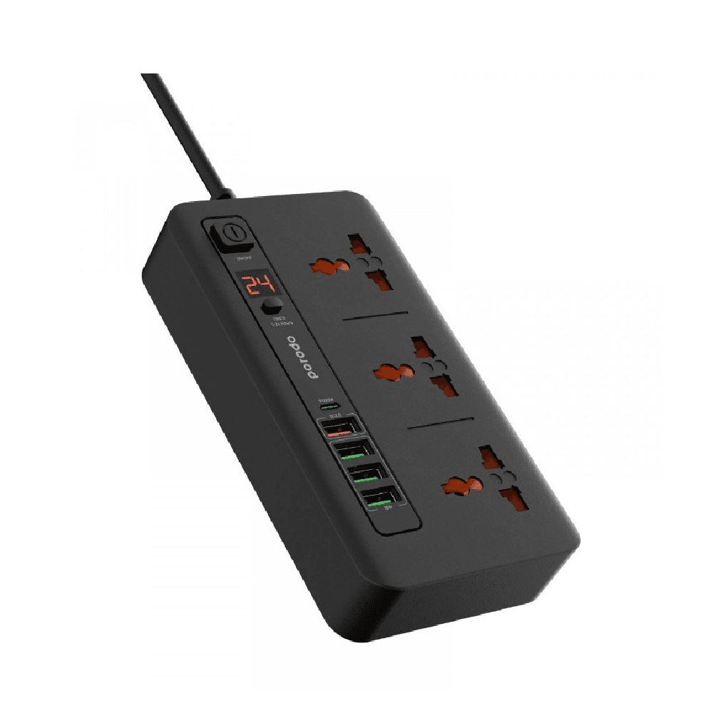 توصيلة بورودو HUB 4 مع 3 مداخل ثلاثية و 4 مداخل USB و مدخل USB تايب سي PD / اسود - 7267547496670