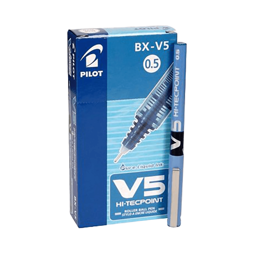 Pilot Hi-Tecpoint V5 Liquid Ink Fine Needle Tip 0.5mm Rollerball Pen Box 12Pcs - Blue 