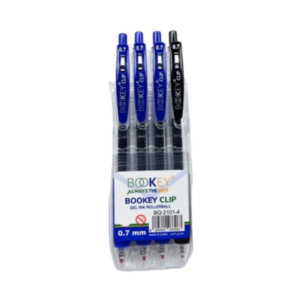 Bookey Clip Gel Ink Rollerball Pen 0.7mm 4 Pcs 3 - Blue & Black 11857