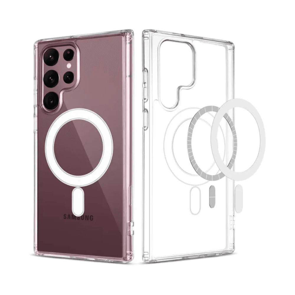 Product Overview:
This transparent MagSafe case is designed to provide robust protection for the Samsung Galaxy S22 Ultra.

Key Features:
‣ Transparent design to showcase the original phone color.
‣ Supports MagSafe accessories for easy attachment.
‣ Precise cutouts for cameras and ports.

Technical Specifications:
‣ Material: Clear TPU.
‣ Compatibilty: Precision-fit for Galaxy S22 Ultra.