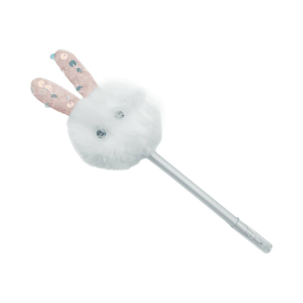 Pompom Rabbit Blue Ballpoint Pen - White 16106