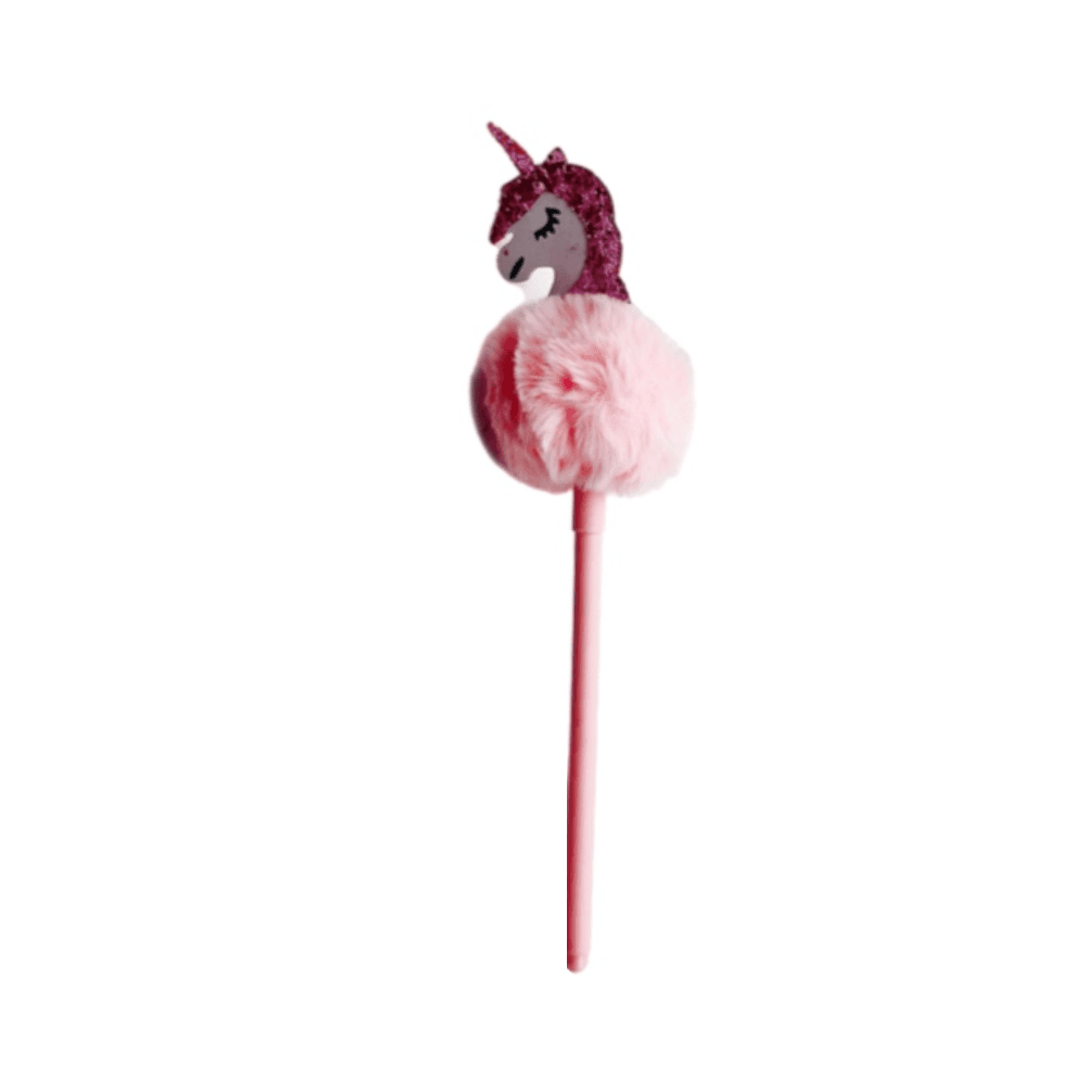 Motarro Fancy Blue Ink Ball Pen With Pom Pom Unicorn - Pink 14269