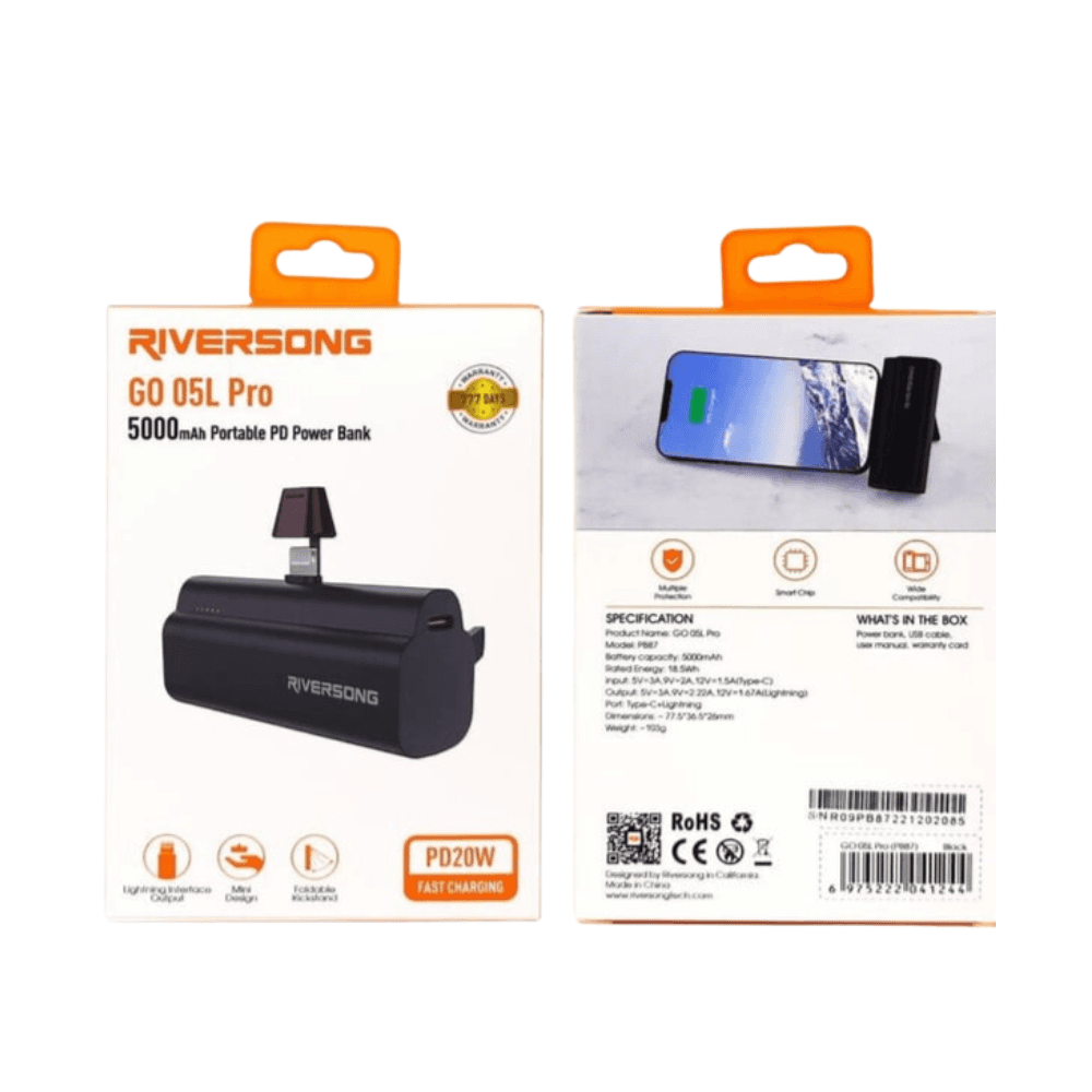 Riversong GO 05L Pro Portable 5000mAh PD With Lightning Interface Power Bank PB87 Black