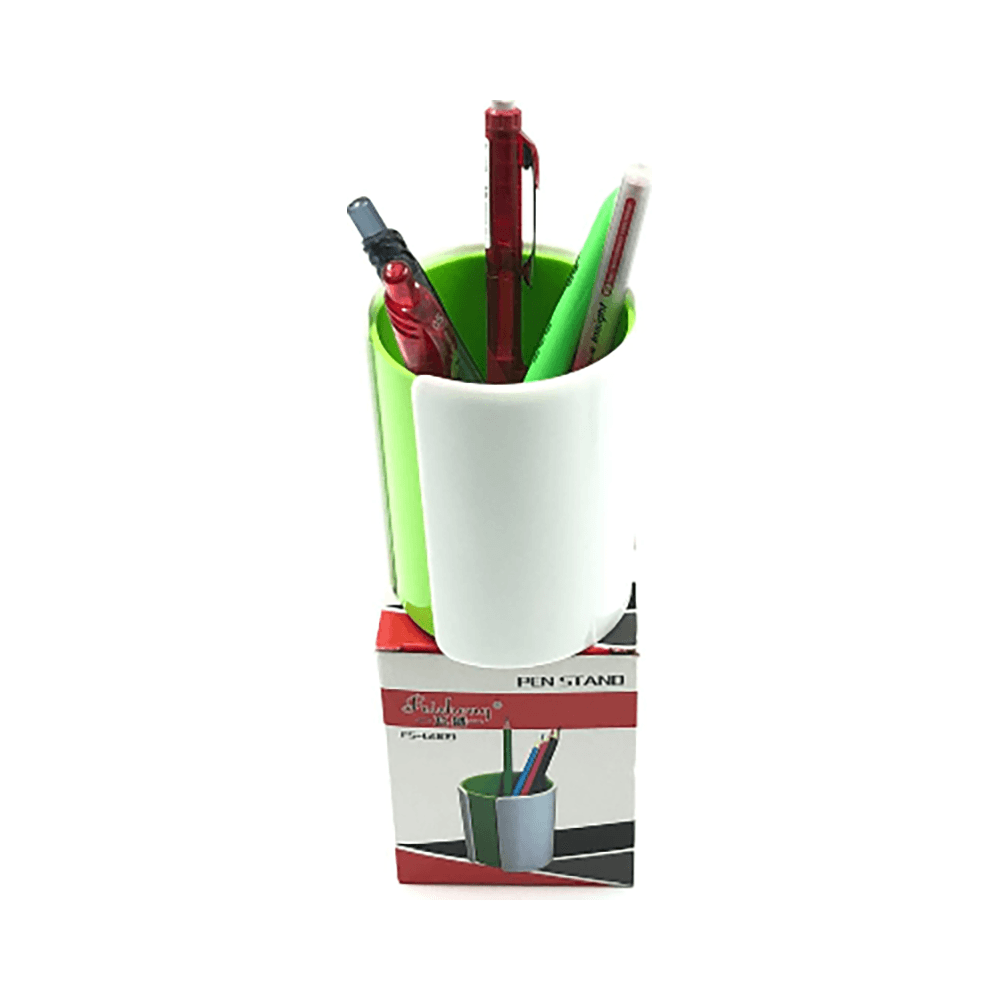 Plastic Pen Holder - Green & White 382-32