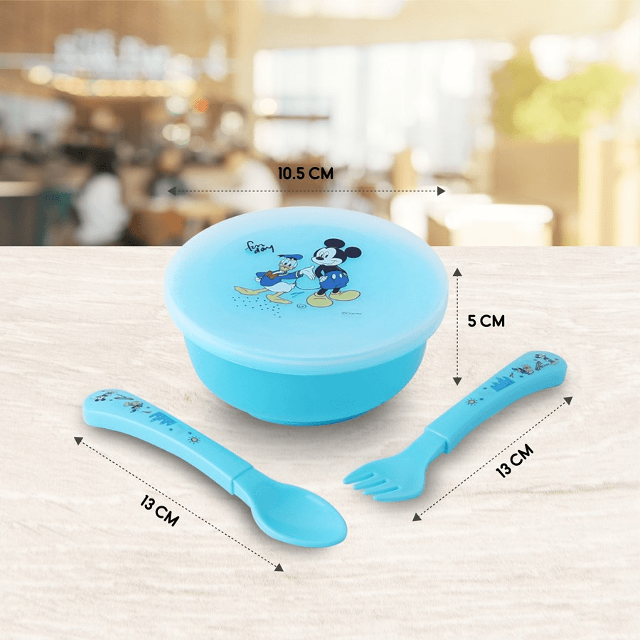 Disney Baby Feeding Set Bowl Spoon And Fork Mickey Mouse Pack Of 3 (Blue)