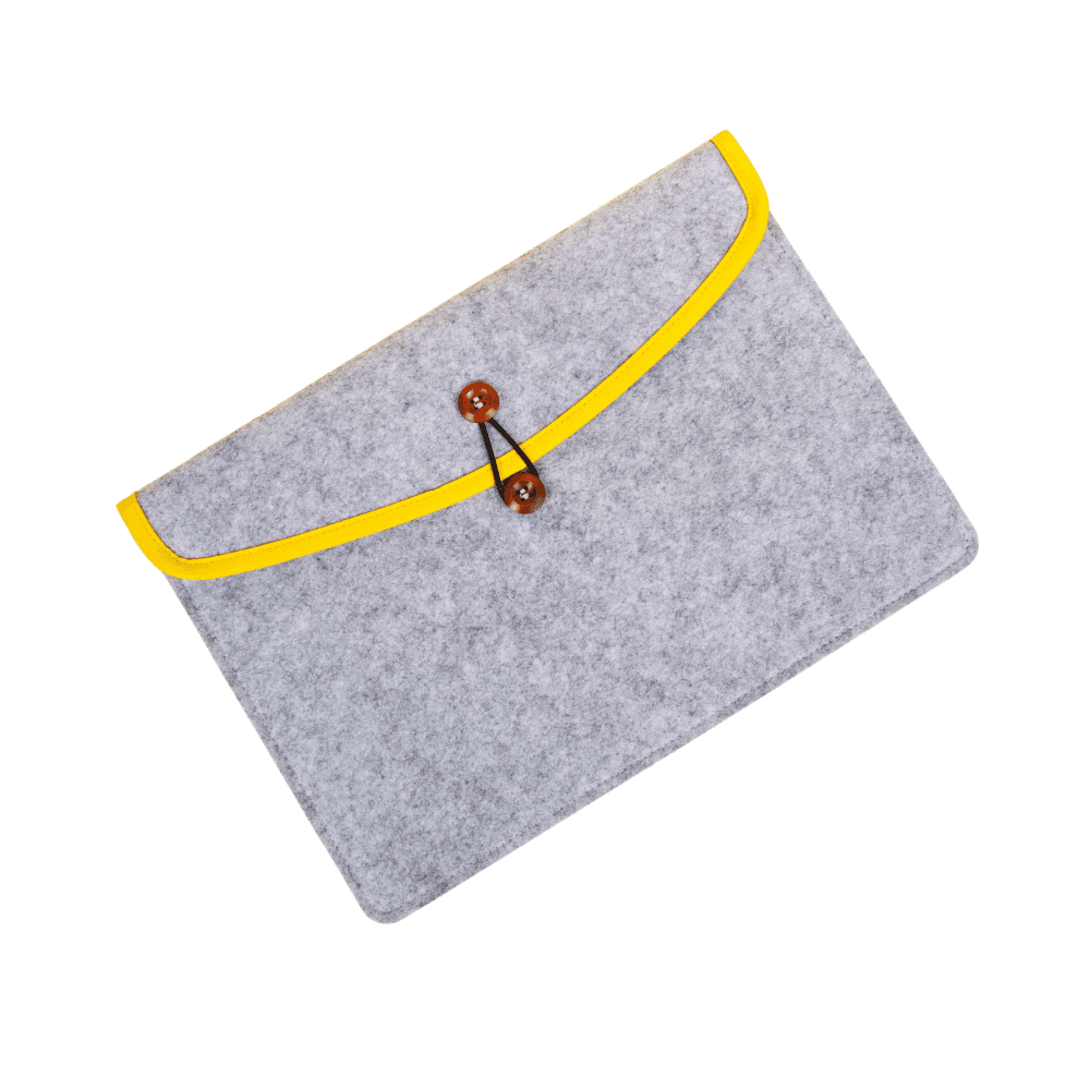 Felt Document Organiser Case - Grey With Yellow Lining (Buy 1 Get 1 Free)