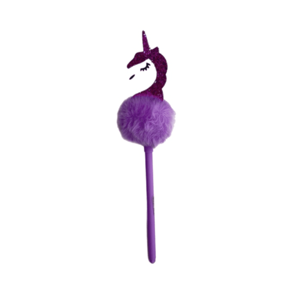 Motarro Fancy Blue Ink Ball Pen With Pom Pom Unicorn - Purple 14269