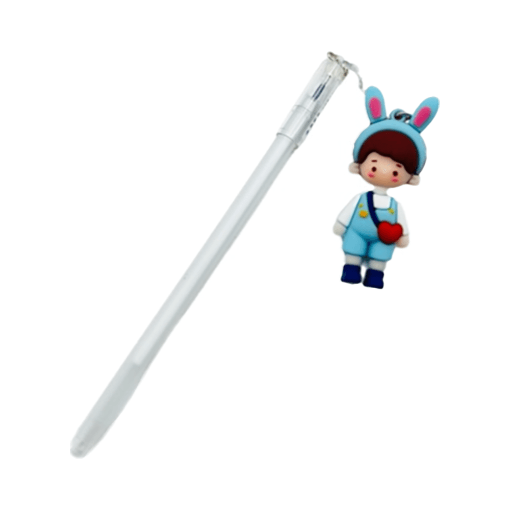 Blue Gel Pen With Fashion Cute Doll For Girls Outside 0.5mm - White 15697