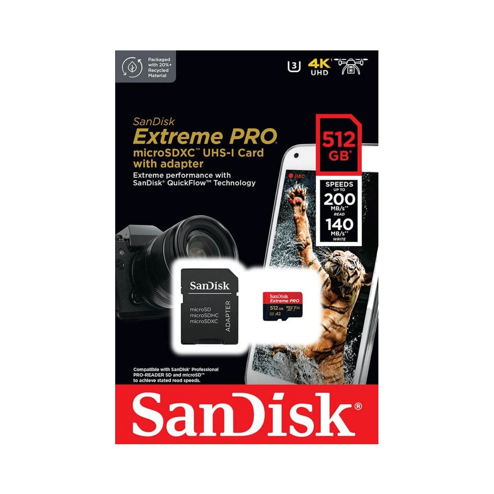 بطاقة ذاكرة SanDisk Extreme Pro UHS-I microSDXC سعة 512 جيجابايت مع محول SD