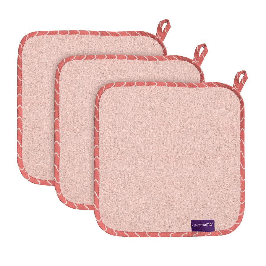 Clevamama Bamboo Baby Washcloth Set Pack Of 3 (Pink)