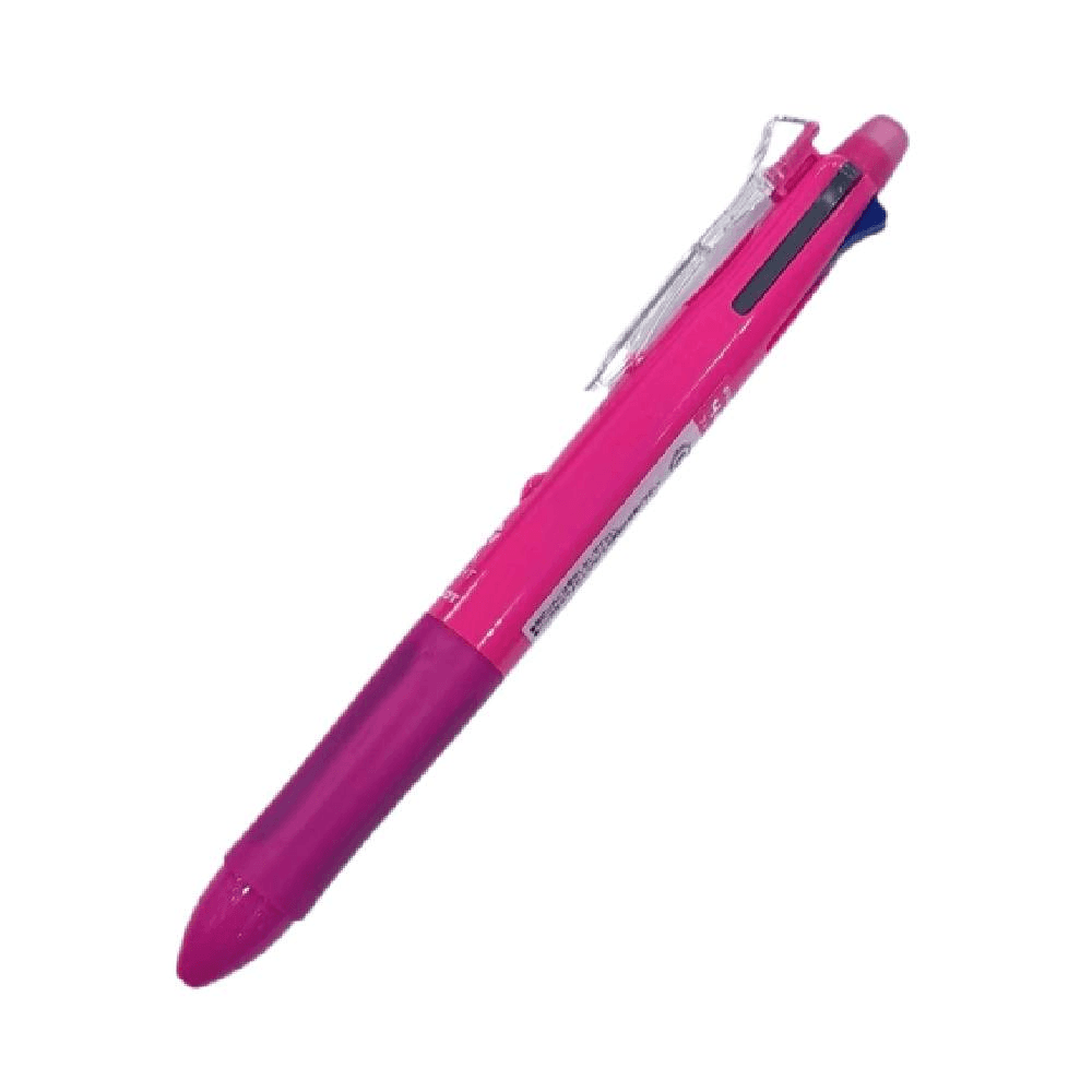 4 Color Integrated Pen With Pencil & Eraser - Black/ Blue/ Red/ & Green Ink - Pink 1559