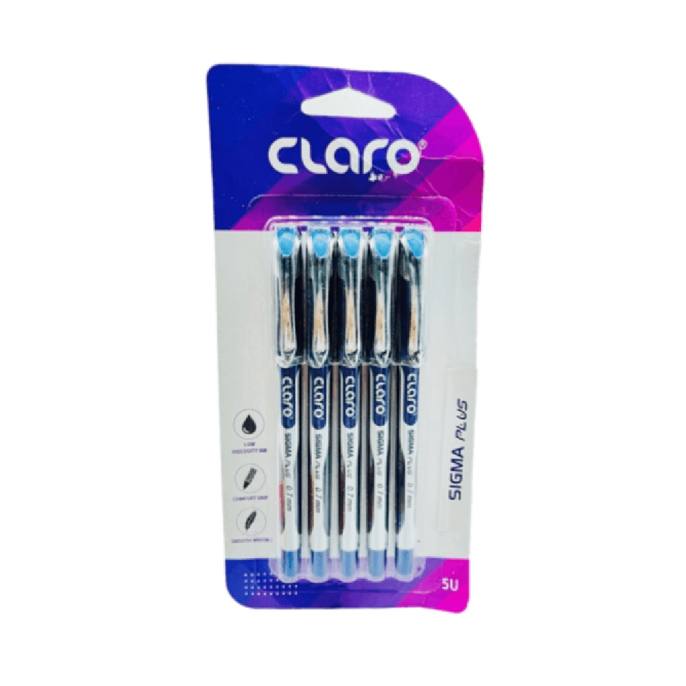 Claro Smooth Writing Sigma Plus 0.7mm Ballpoint Pen - Blue 5 Pcs 16619