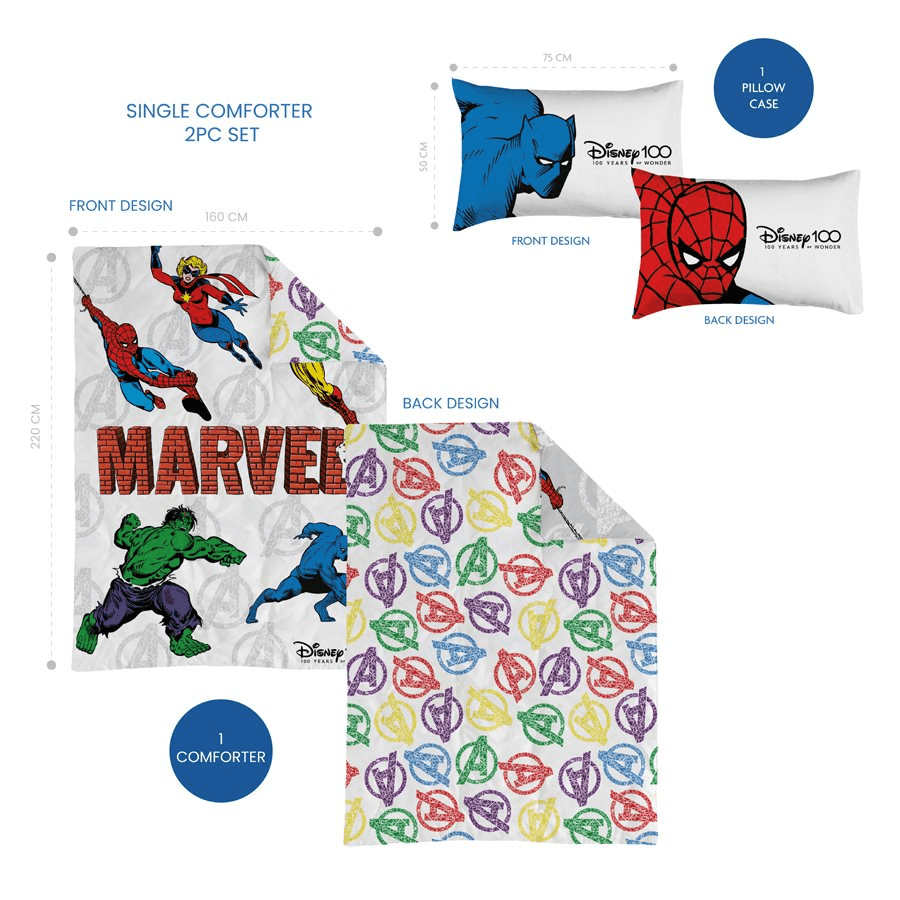 Disney Marvel Single Comforter X2 With 1 Pillow Case (Avengers)