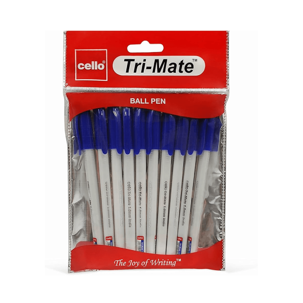 Cello Tri-Mate 1.0mm Ballpoint Pens 10Pcs - Blue 14865