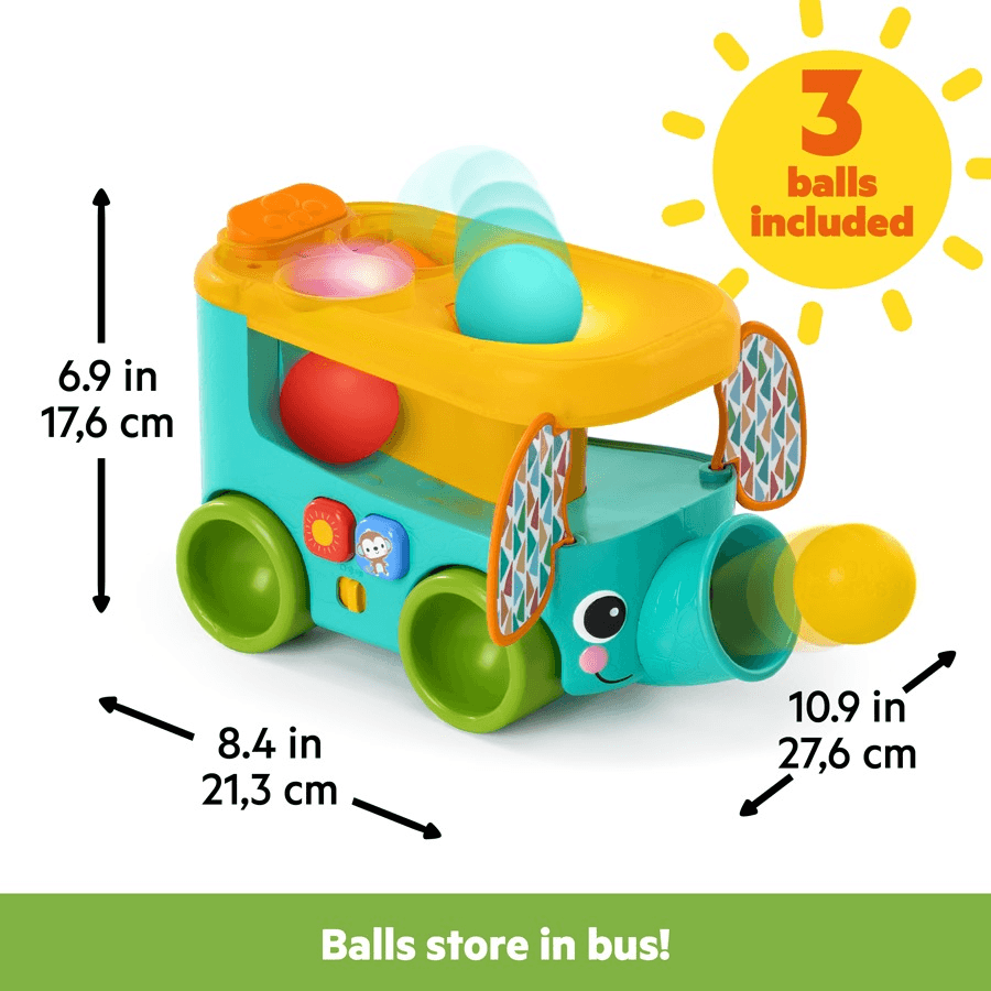 Bright Starts Pop & Roll Safari Bus Ball Play Toy