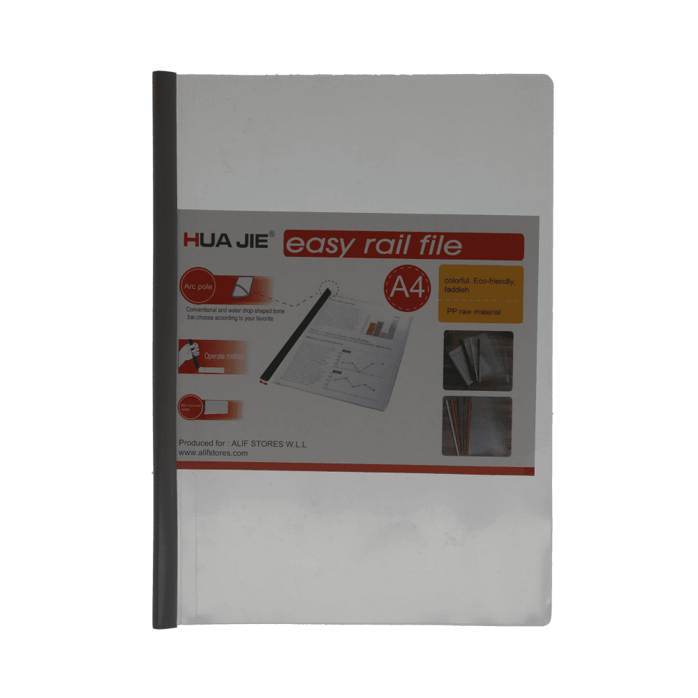 Hua Jie Clear A4 PP 6mm File With Sliding Bar - Grey