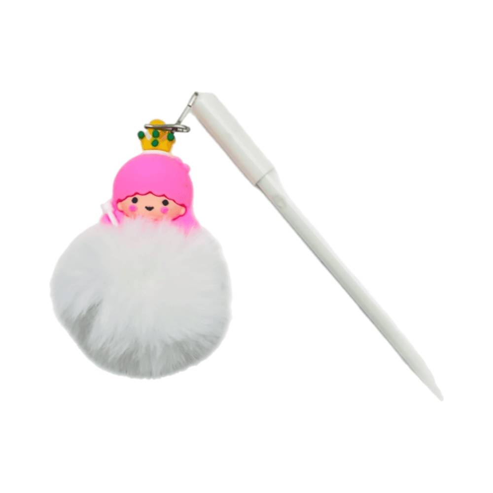 Little Princess Doll Blue Ballpoint Pen With Pompom Hanging - White 15956