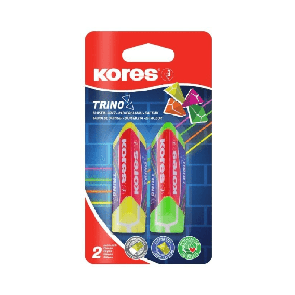 Kores Trino Triangular Design Eraser - Neon Colors 2Pcs